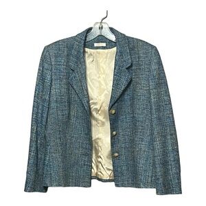 Bowdon Women’s Blue Tweed Blazer Medium Vintage Single-Breasted USA Made
